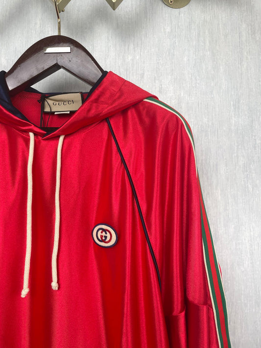 Gucci Bright Red Green Ribbon Hooded Long sleeved Sweater