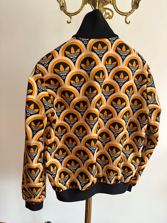 Gucci × Adidas Co branded Printed Stand Up Collar Jacket