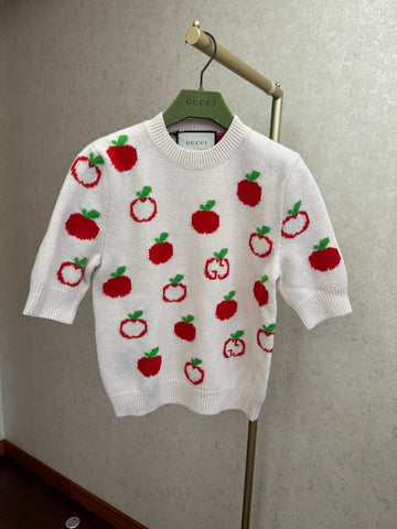 Gucci GG Apple Pattern Round Neck Knitted Half Sleeve Sweater