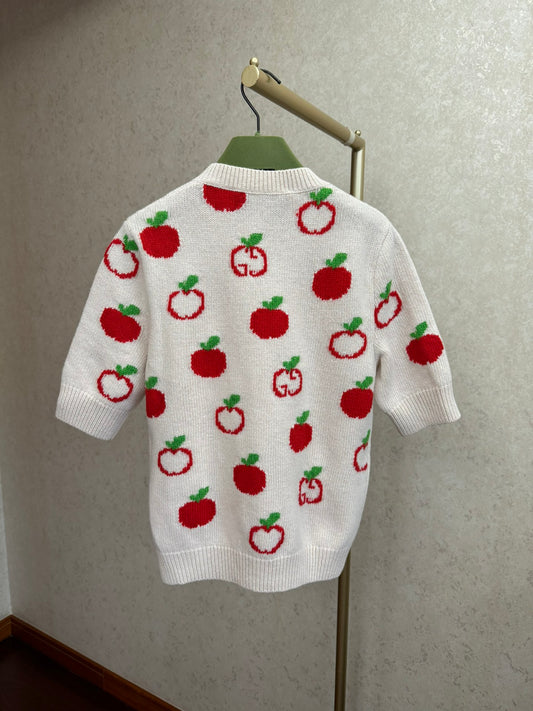 Gucci GG Apple Pattern Round Neck Knitted Half Sleeve Sweater