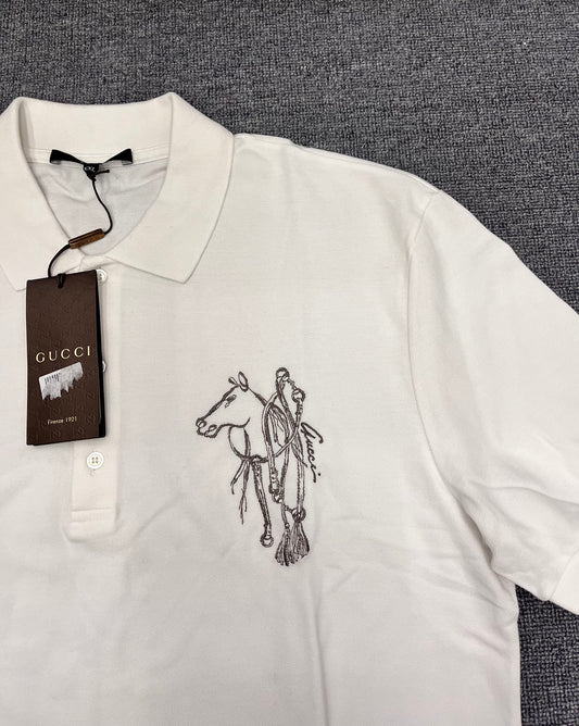 Gucci White Embroidered Polo Shirt