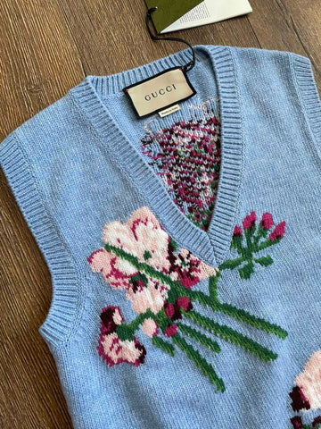 Gucci Floral Embroidered V-neck Vest