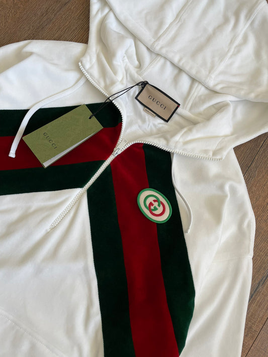 Gucci GG Velvet Striped Hooded Dress