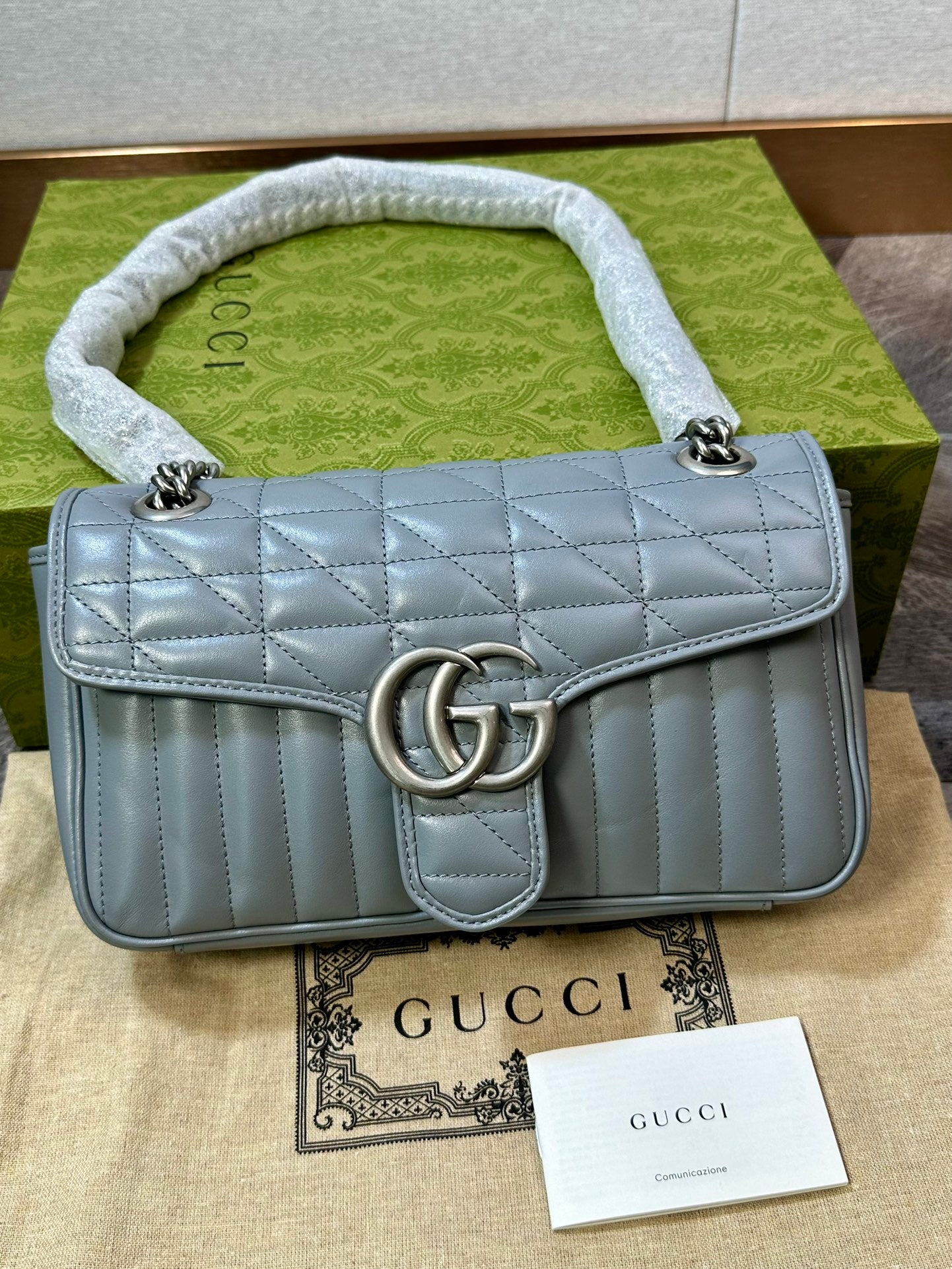 Gucci Marmont Gray Checkered Chain Bag handbag Shoulder Bag