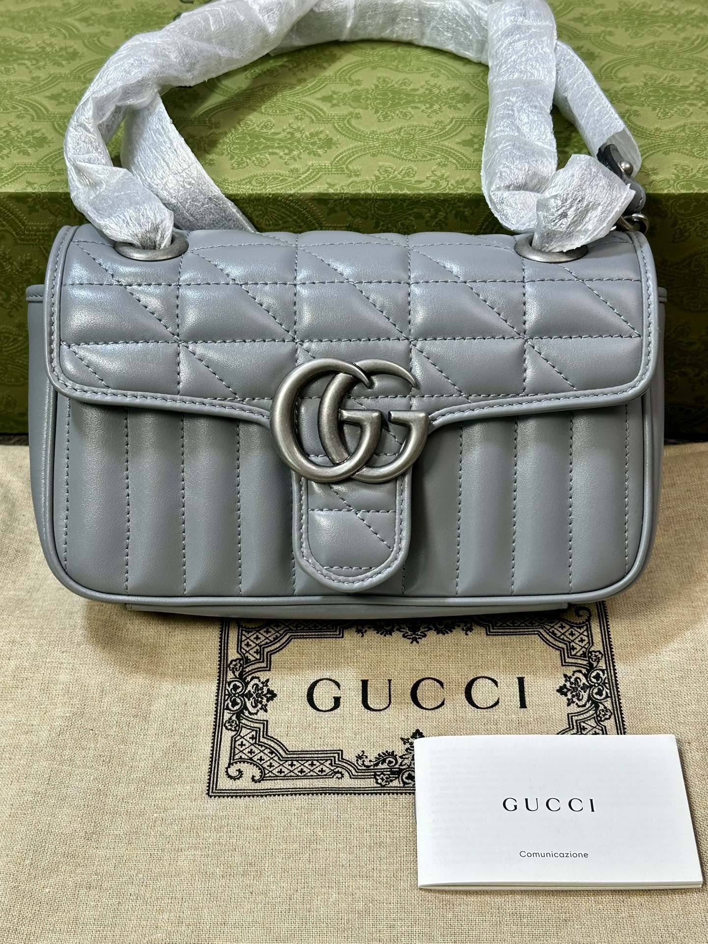 Gucci Marmont Grey Checkered Handheld Shoulder Bag