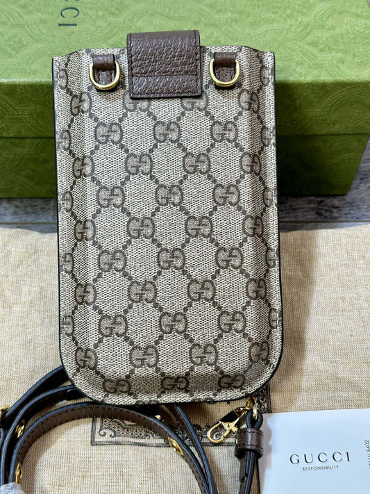 Gucci GG Supreme Kitten Print Shoulder Crossbody Bag Phone Bag