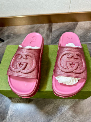 Gucci Metal Pearl Pink Thick Sole Slippers