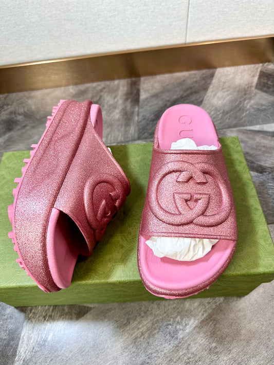 Gucci Metal Pearl Pink Thick Sole Slippers