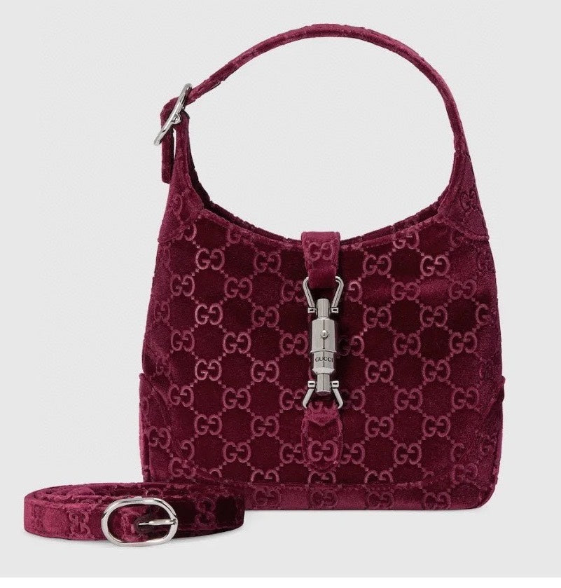 Gucci Jackie 1961 Red Velvet Lock Buckle Shoulder Handbag