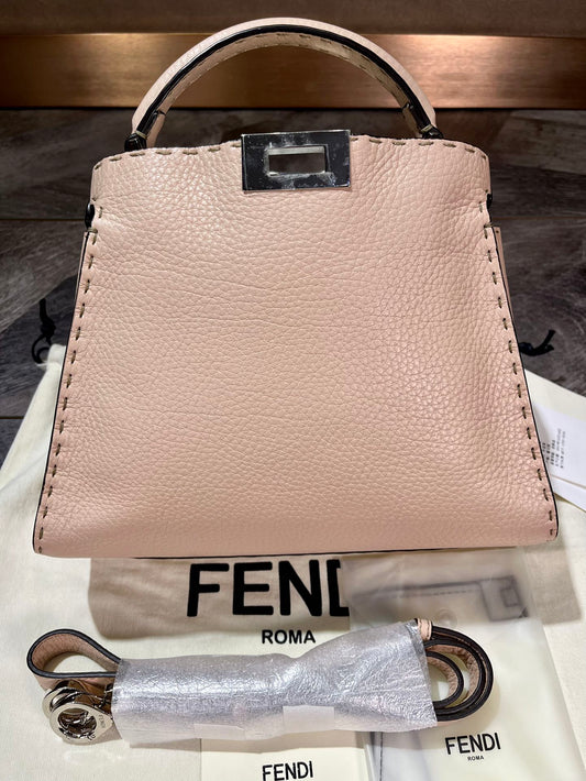 Fendi Peekaboo Essentially Litchi Peel Handheld Shoulder Crossbody Bag