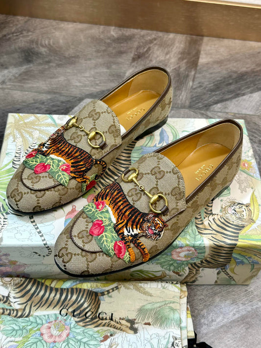 Gucci Supreme Tiger Embroidered Horsebit Loafer Shoe EU37