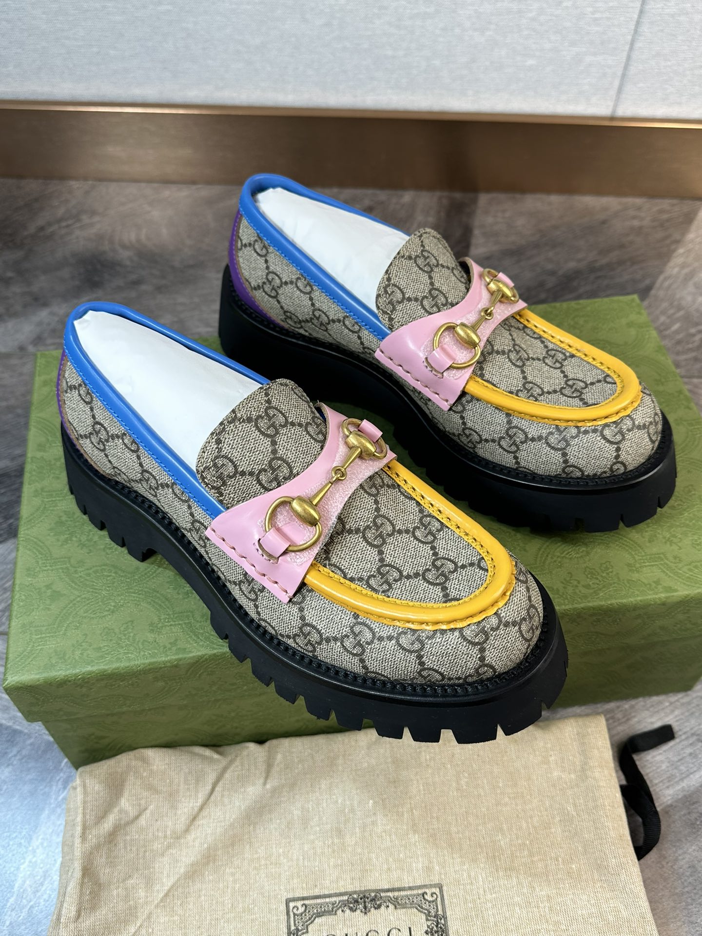 Gucci Supreme Color Blocking Thick Soled Horsebit Loafers