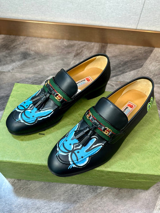 Gucci Black Graffiti Loafers