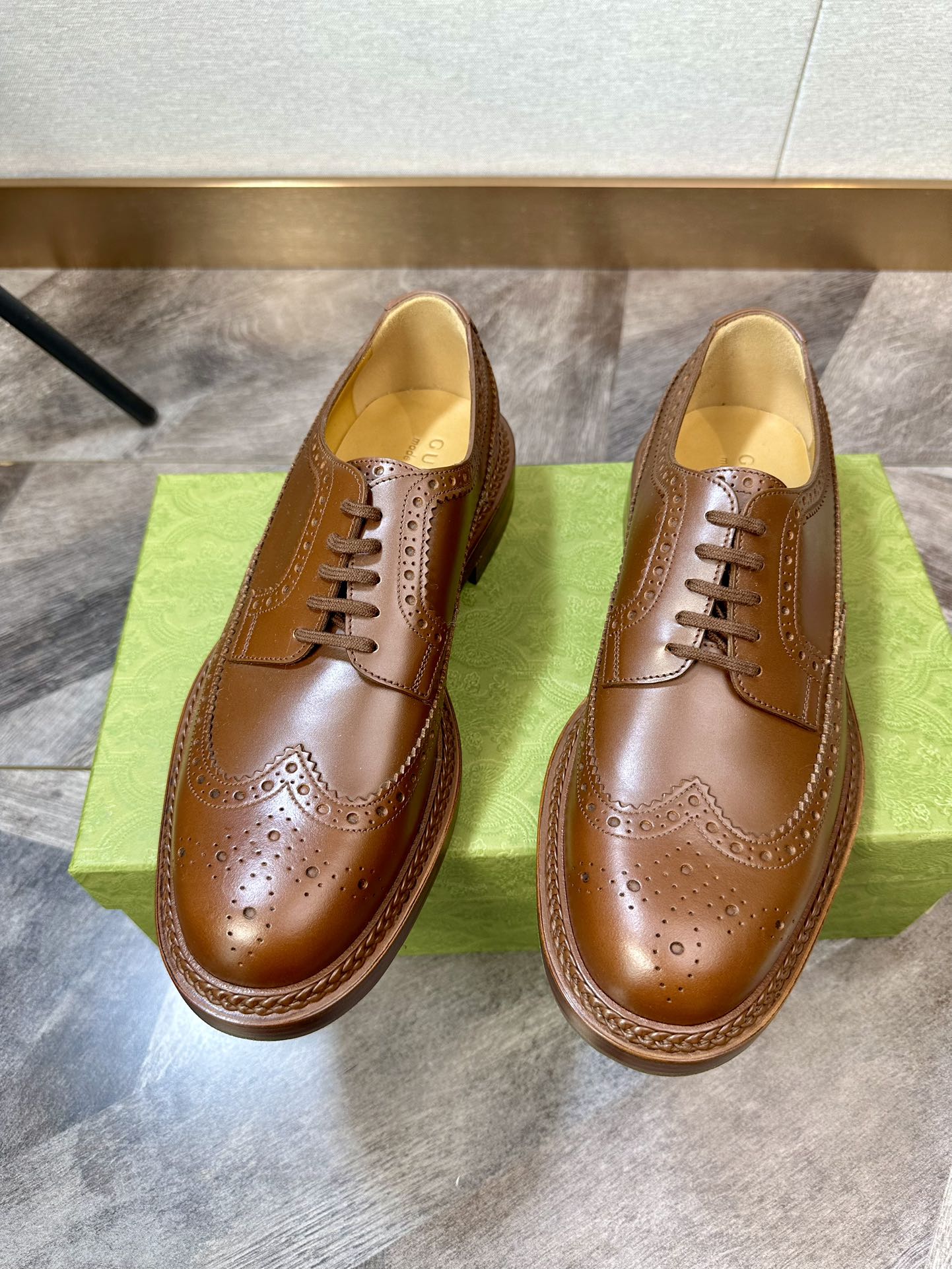 Gucci Brown Carved Lace Up Leather Shoes