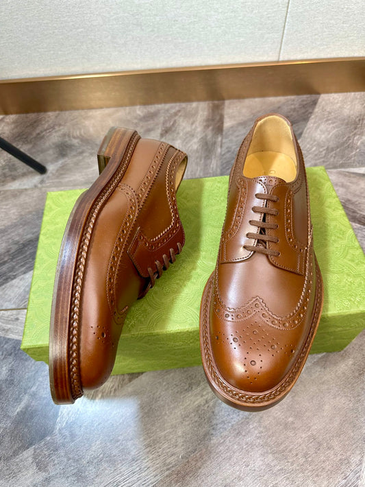 Gucci Brown Carved Lace Up Leather Shoes