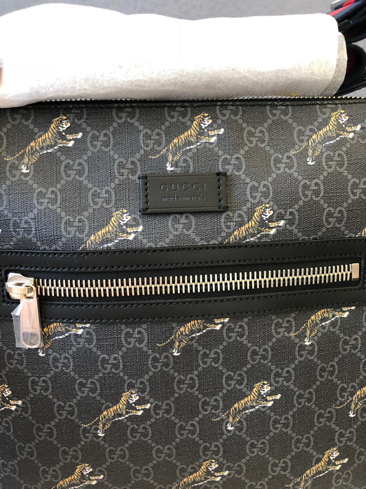 Gucci Tiger Printed Woven Shoulder Strap Crossbody Bag