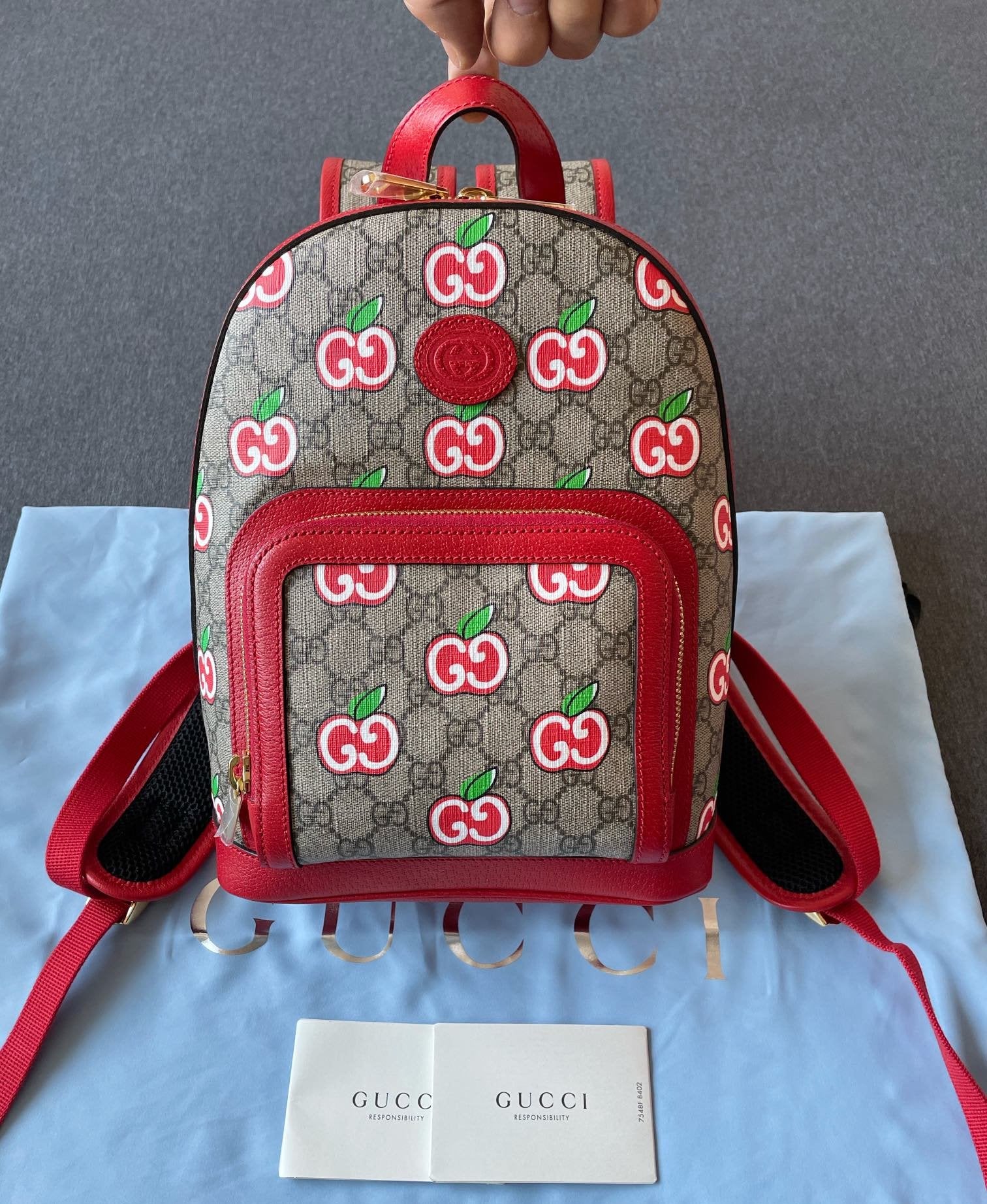 Gucci Red Apple Pattern Backpack