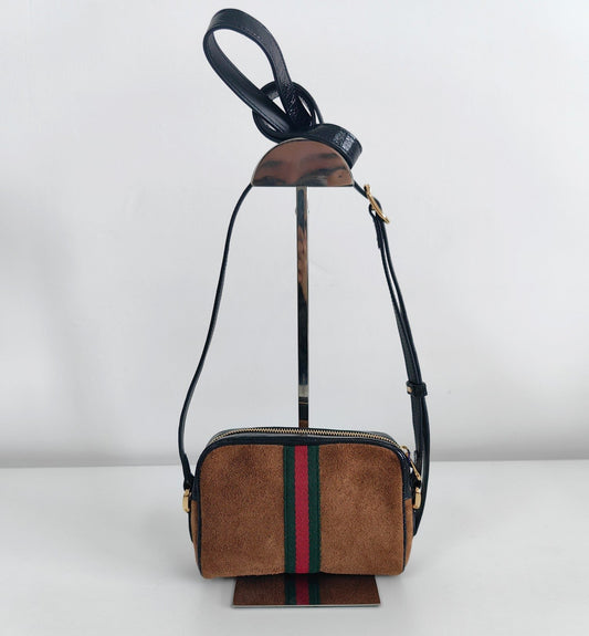 Gucci Ophidia Striped Knitted Belt Suede Shoulder Bag Chest Bag Waist Bag