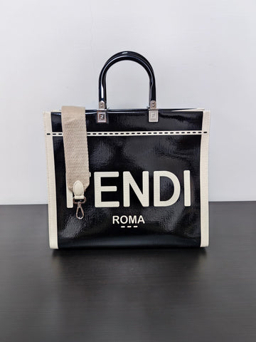 Fendi Sunshine Embossed Logo Black Tote Bag Handbag