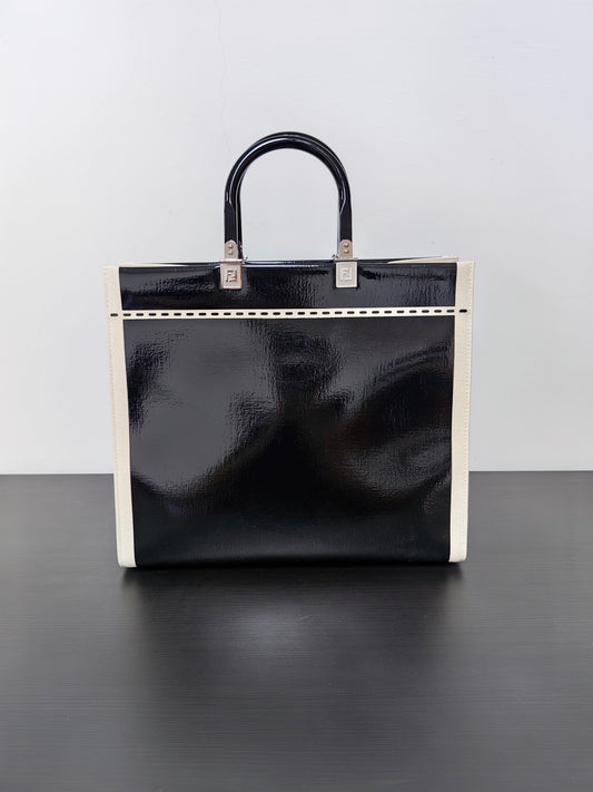 Fendi Sunshine Embossed Logo Black Tote Bag Handbag