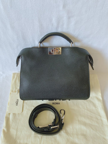 Fendi Mini Peekaboo Black Grained Handbag Unisex