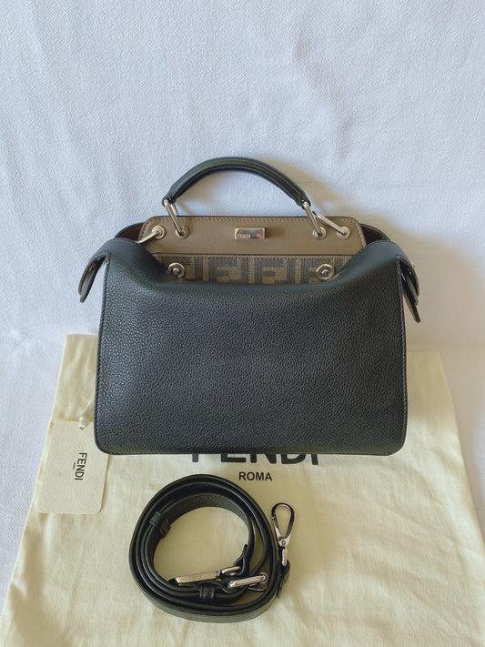 Fendi Mini Peekaboo Black Grained Handbag Unisex