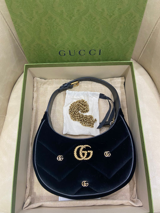 Gucci Black Velvet Chain Bag Shoulder Handbag