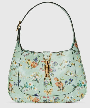 Gucci Jackie 1961 Golden Buckle Flower Print Shoulder Handbag