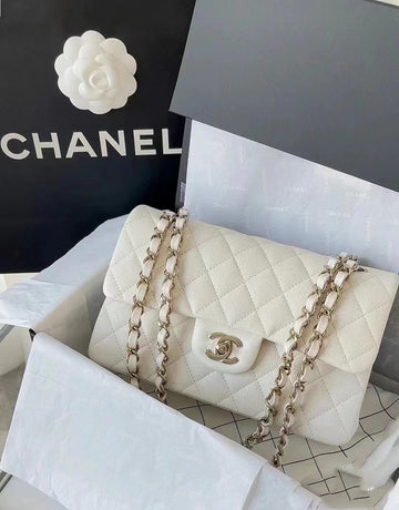 Chanel White Lychee Peel CF Gold Buckle Shoulder Crossbody Bag