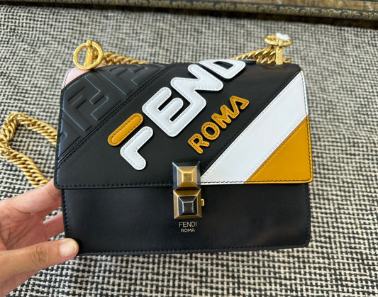 Fendi Kan I Rivet Embossed Logo Shoulder Handbag