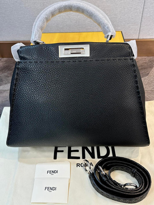 Fendi Peekaboo I SeeU Silver Button Quilted Organ Bag Shoulder Handbag