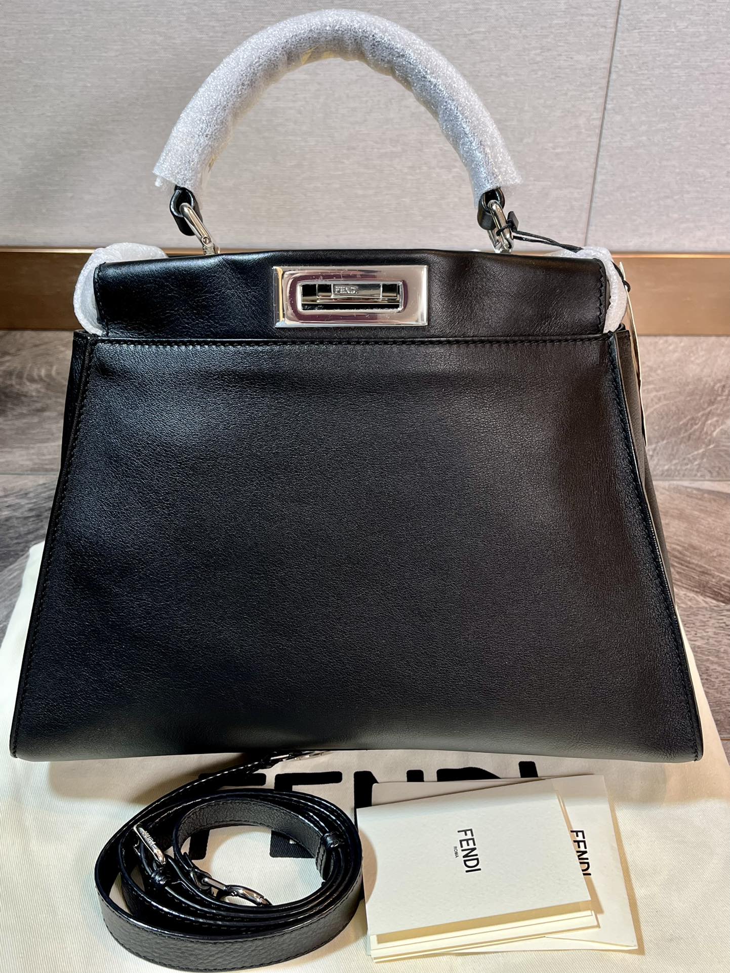 Fendi Peekaboo Black Medium Shoulder Handbag