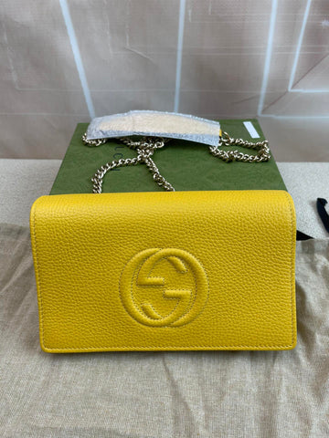 Gucci GG Yellow Litchi Pattern Chain Bag Shoulder Crossbody Bag