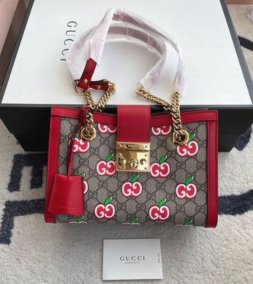 Gucci Padlock Apple Print Tote Bag Chain Bag Shoulder Handbag