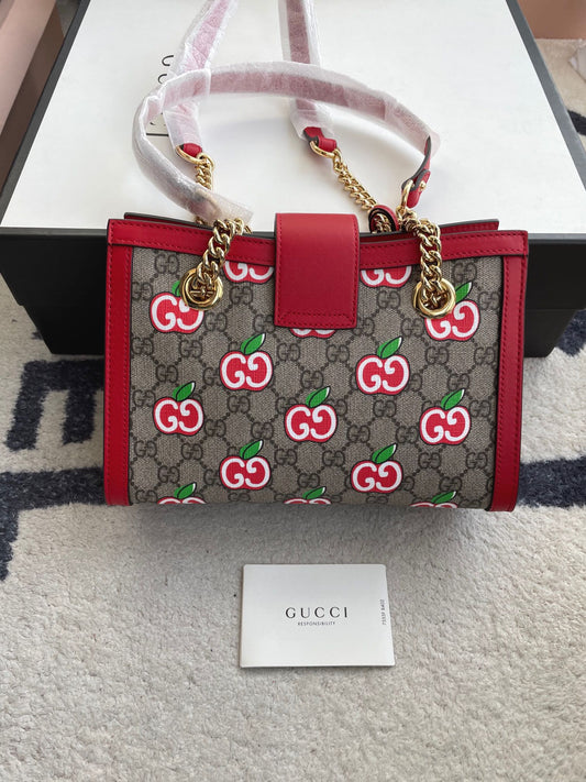 Gucci Padlock Apple Print Tote Bag Chain Bag Shoulder Handbag