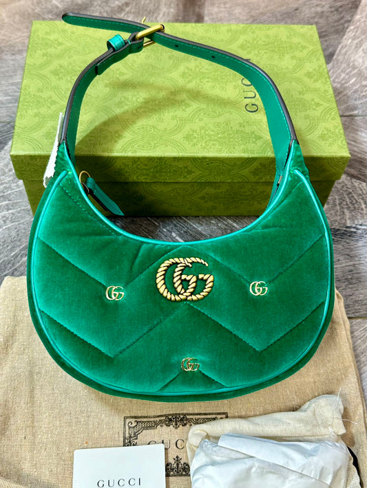 Gucci GG Marmot Green Velvet Moon Bag Shoulder Handbag