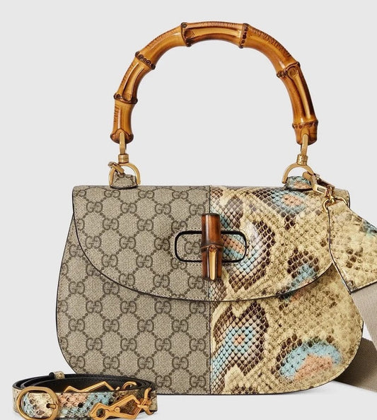 Gucci Bamboo 1947 Python Skin Shoulder Handbag