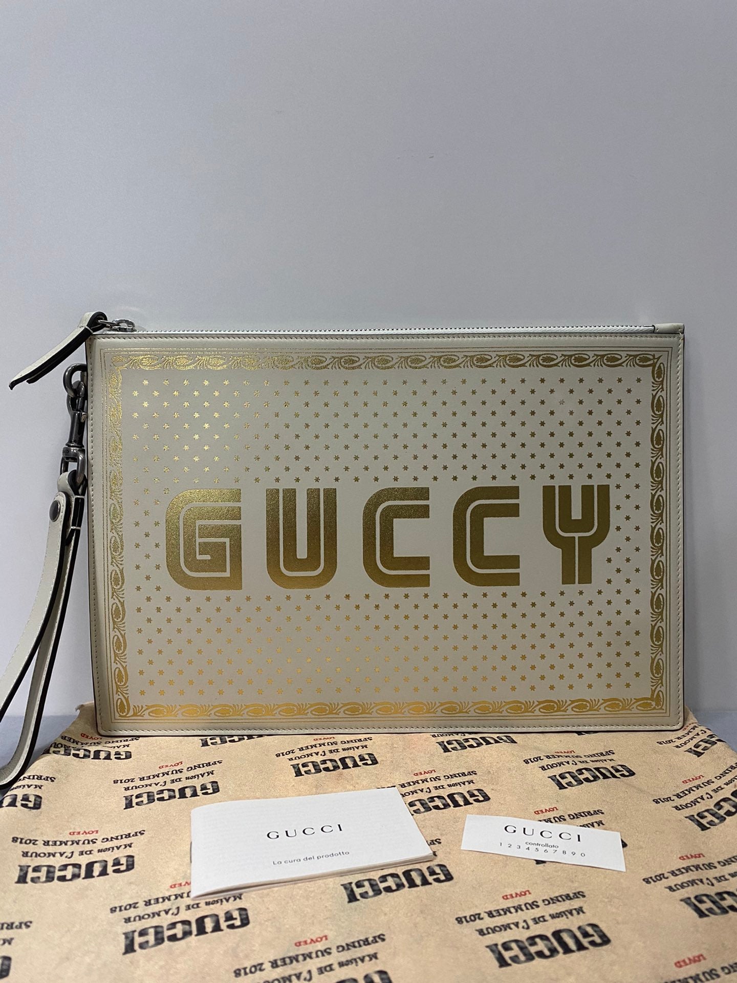 Gucci Gold Letter Logo White Handbag