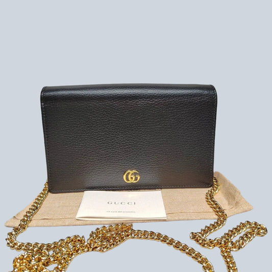 Gucci GG Black Litchi Chain Bag Crossbody Bag