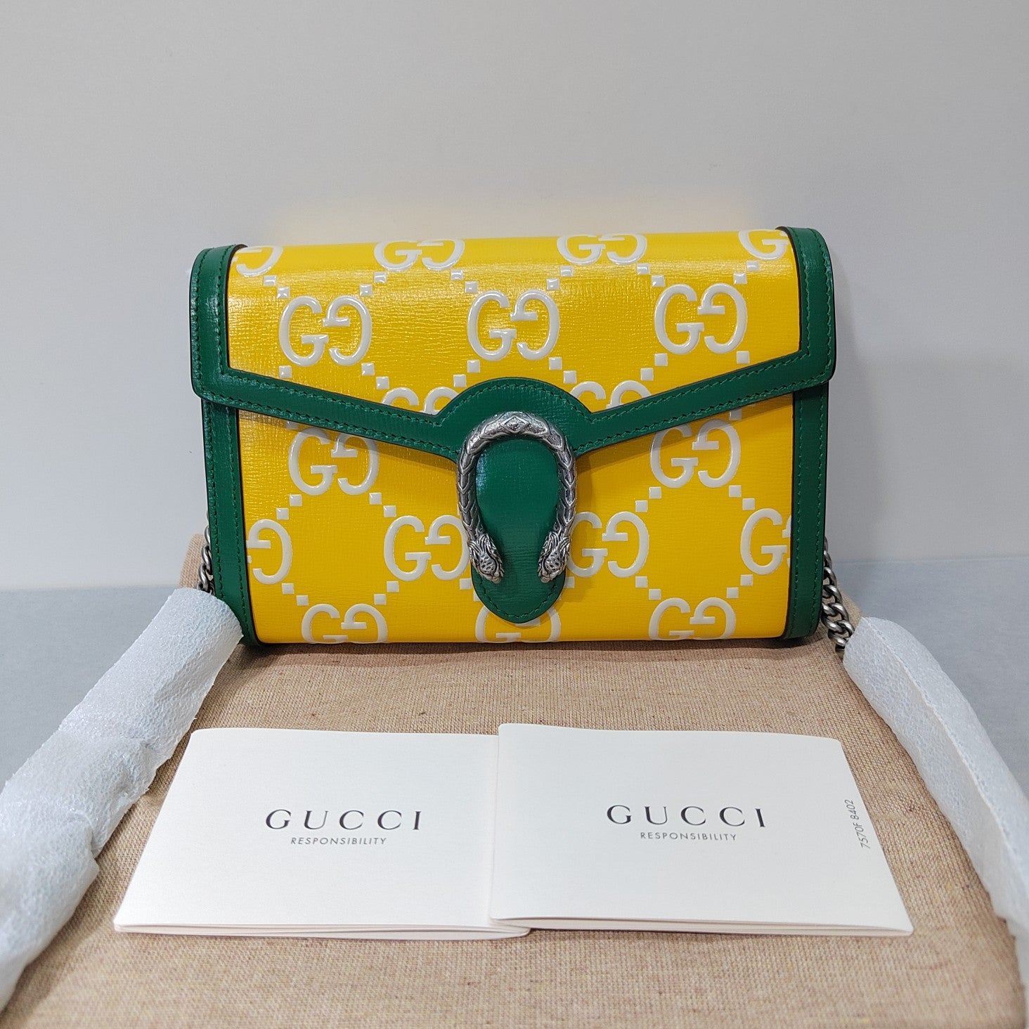 Gucci Yellow Green Colored Tiger Head Buckle Shoulder Crossbody