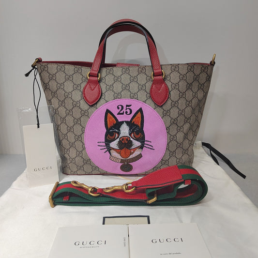 Gucci Dog Embroidered Tote Bag Handbag Shoulder Bag