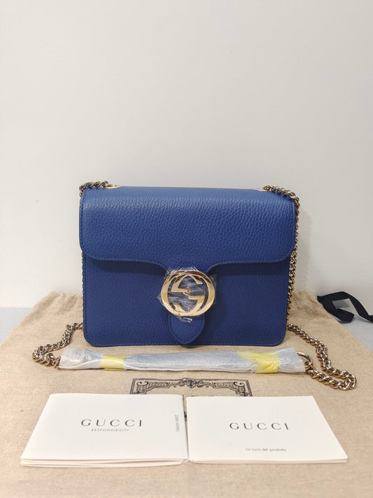 Gucci GG Blue Organ Bag Litchi Pattern Shoulder Crossbody Bag