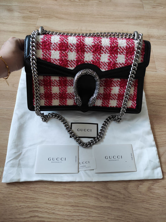 Gucci Dionysus Red Plaid Woolen Shoulder Bag Small