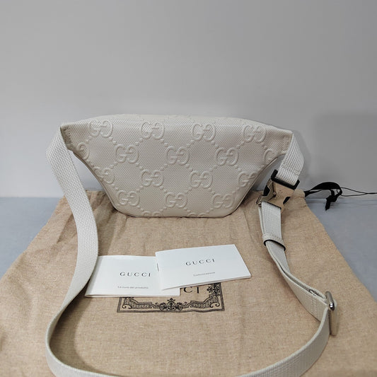 Gucci White Embossed Chest And Waist Bag