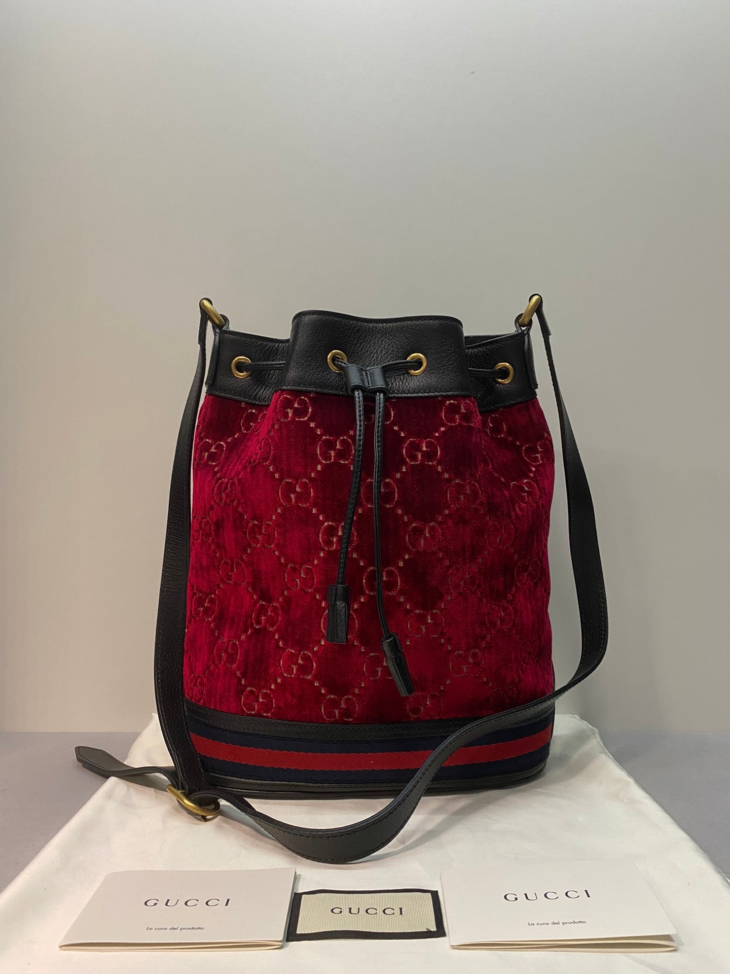 Gucci Ophidia Red Velvet Bucket Bag Shoulder Bag Crossbody Bag