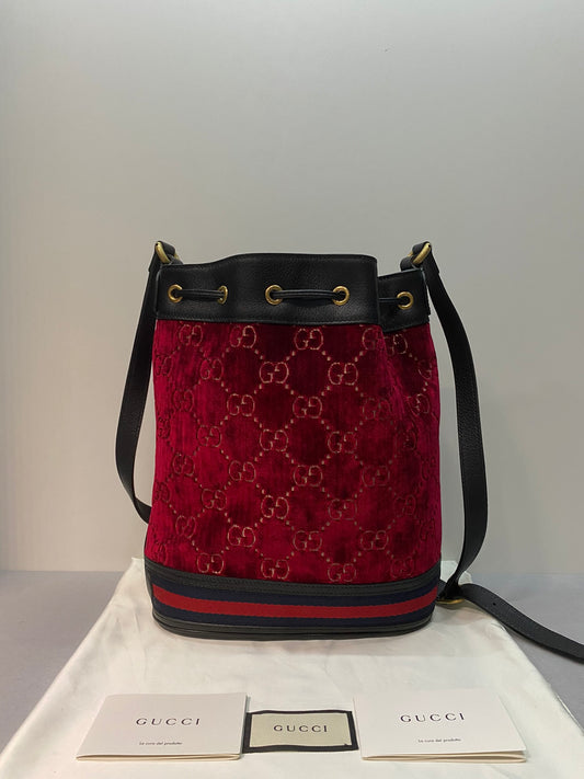 Gucci Ophidia Red Velvet Bucket Bag Shoulder Bag Crossbody Bag