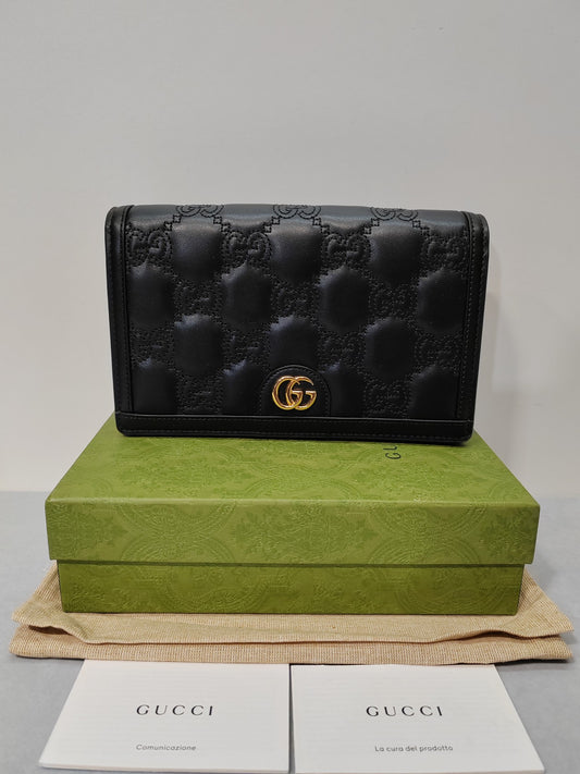 Gucci GG Black Metal Chain Square Bag Shoulder Crossbody Bag