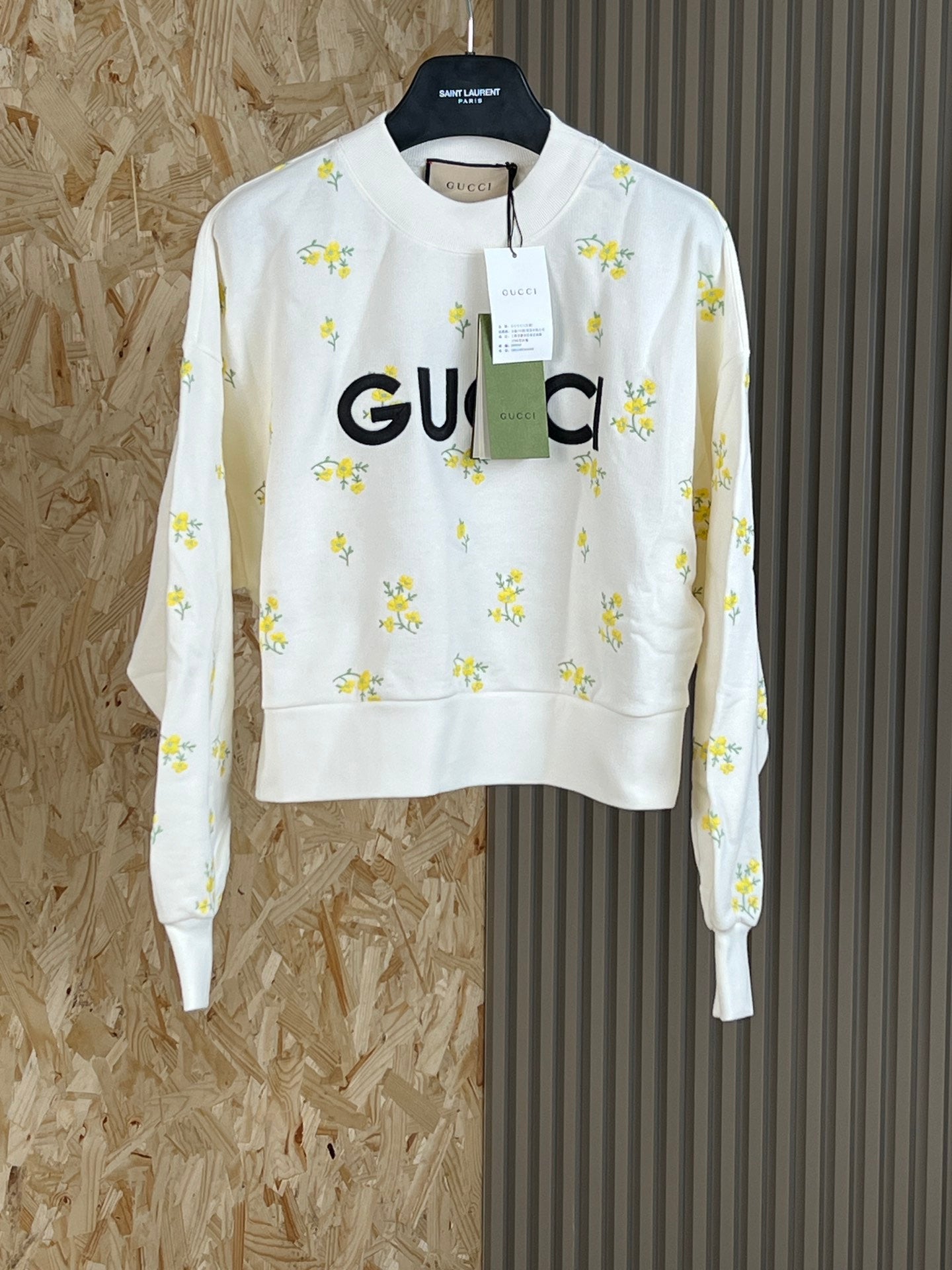 Gucci Women's White Cotton Round Neck Embroidered Pullover Hoodie