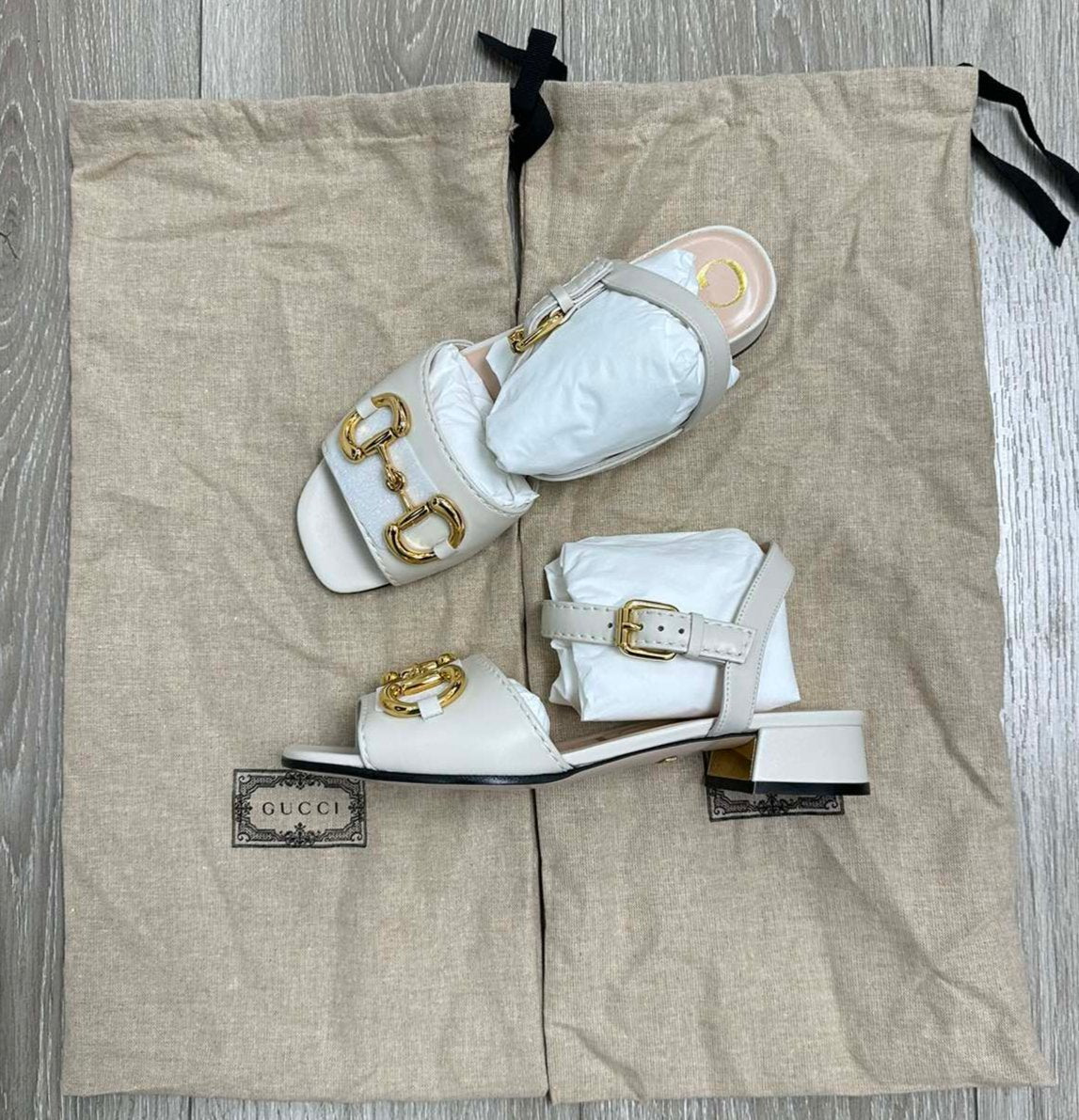 Gucci Horsebit Buckle White Sandals