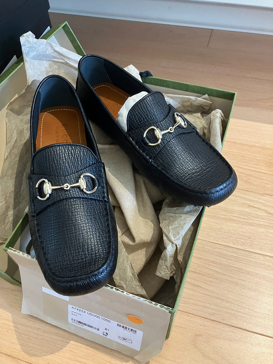 Gucci Black Horsebit Round Toe Shoes